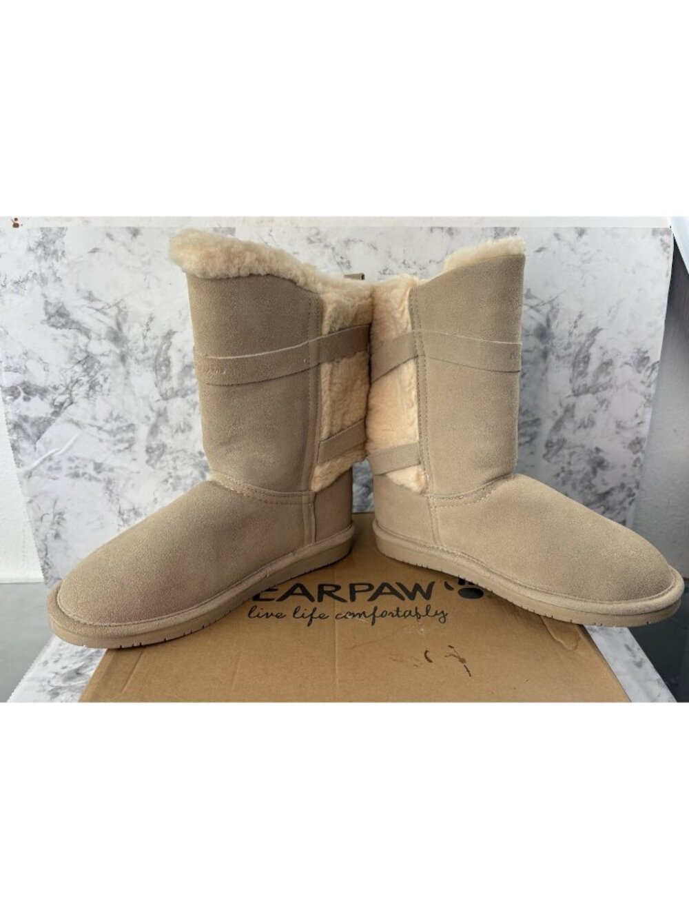 *New Bearpaw Mid Calf Boots Shearling Wool Lined Womens US 10 Tan Suede Leather - Picture 9 of 13